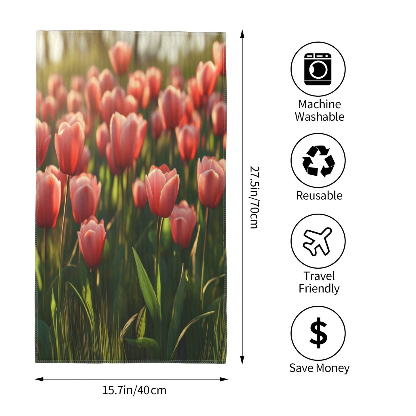 Romantic Tulip Pattern Towel - 27.5x15.7 Inches, Soft & Absorbent, Portable & Durable, Machine Washable