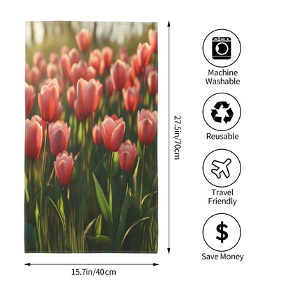 Romantic Tulip Pattern Towel - 27.5x15.7 Inches, Soft & Absorbent, Portable & Durable, Machine Washable