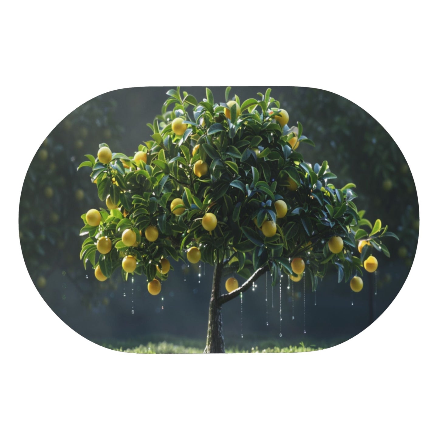 Rounded Corner Citrus Tree Rubber Mat - 23.6x15.7 Inches, Premium Fiber Material, Non-Slip & Durable, Perfect for Home Décor
